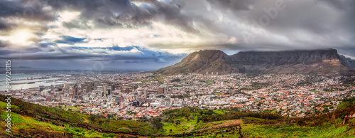 cape town, view of the city panorama from above, table mountain in the background