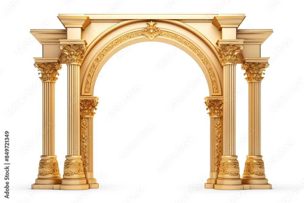 Naklejka premium Golden ornamental arch with columns. Cut out on transparent 