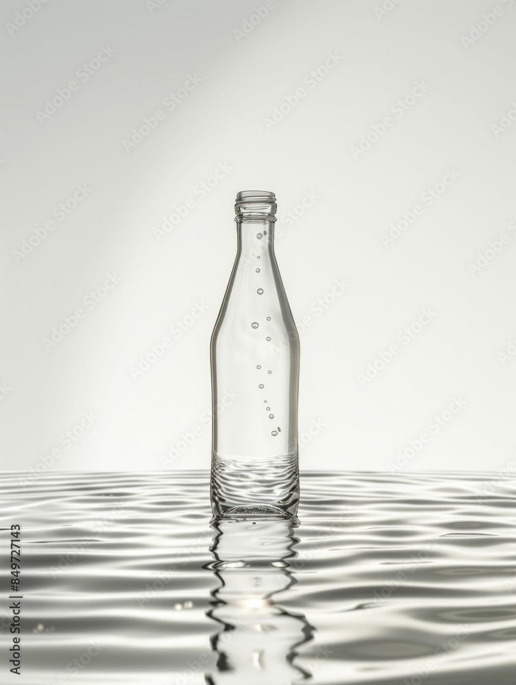 Empty Glass Bottle Floating on Water. Generative ai Empty Glass Bottle Floating on Water. Generative ai