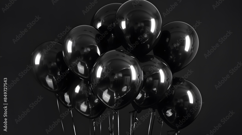 Fototapeta premium bunch of black balloons isolated on balck, black Friday concept. 