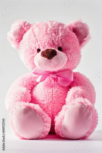 Pink Teddy Bear with Ribbon. Generative ai © Scrudje