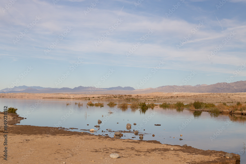 Lake Mead National Recreation Area and mountain background, Nevada Lake Mead National Recreation Area and mountain background, Nevada