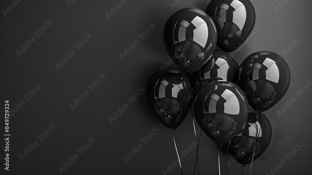 Obraz premium bunch of black balloons isolated on balck, black Friday concept. 