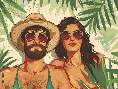 men and women sunbathing on summer beach Vector illustration