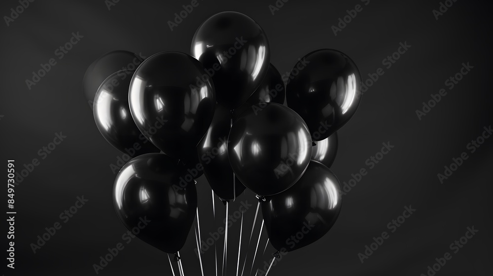 bunch of black balloons isolated on balck, black Friday concept. 