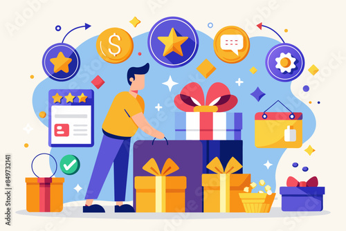 a man is opening a box with a gift, customer loyalty program to incentivize repeat purchases