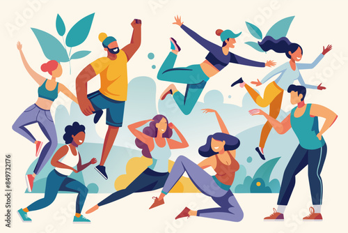 a group of people doing yoga poses, dance workshop series offering classes in various styles, from hip-hop to ballet