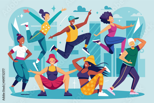 a group of people doing yoga poses, dance workshop series offering classes in various styles, from hip-hop to ballet