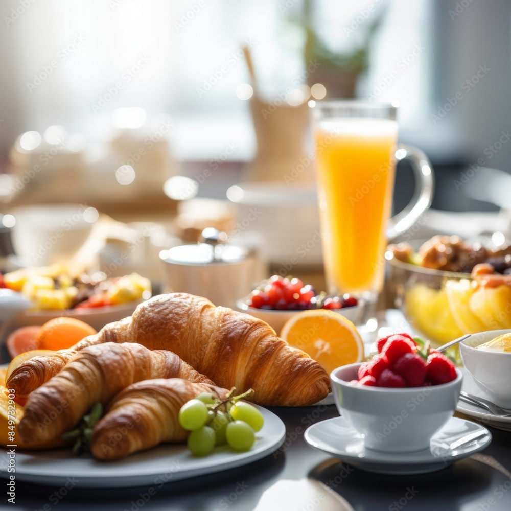 A table with plates of food and drinks on it, AI A table with plates of food and drinks on it, AI