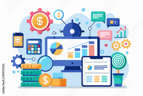 a laptop with a bunch of different items around it, An automated financial planning tool for budgeting, savings, and investment management