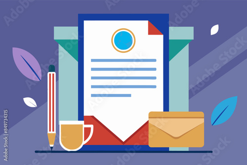 a letter and a cup of coffee on a table, professional letterhead for official correspondence