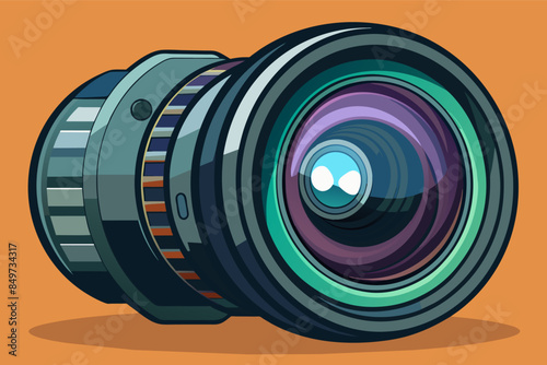 a camera lens with a purple background, professional-grade camera lens, featuring glass elements and focus rings
