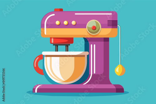 a mixer and a bowl with a cupcake on it, vector graphica professional-grade mixer for baking, with rotating attachments and speed controls