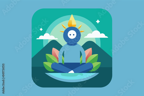 a woman sitting in a lotus position with leaves around her, icon for a meditation app that evokes peace and tranquility