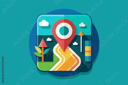 a map with a pin on it, icon for a navigation app that represents guidance and direction