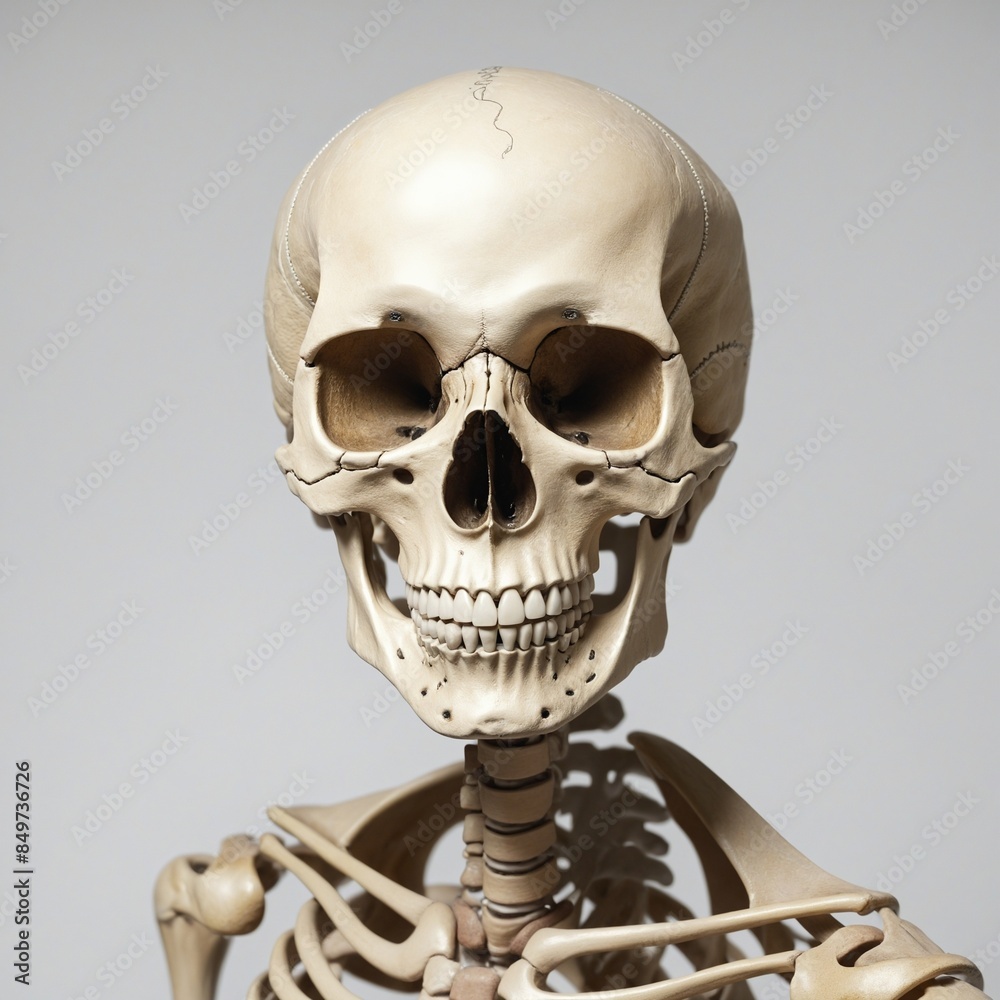 shoulder portrait of a cheerful smiling skeleton skull shoulder portrait of a cheerful smiling skeleton skull