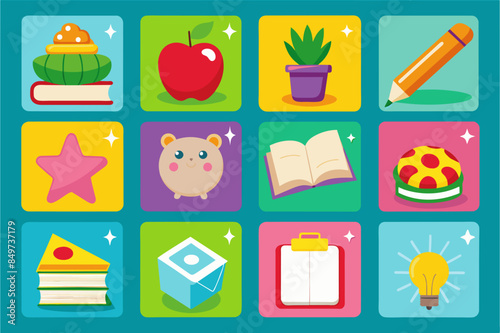 a set of icons with different items for learning, seriesflashcards to help students memorize important vocabulary words