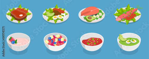 3D Isometric Flat Vector Illustration of Healthy Plate, Balanced Diet