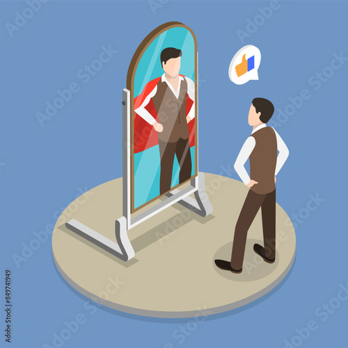3D Isometric Flat Vector Illustration of Self Motivation, Inner Superhero