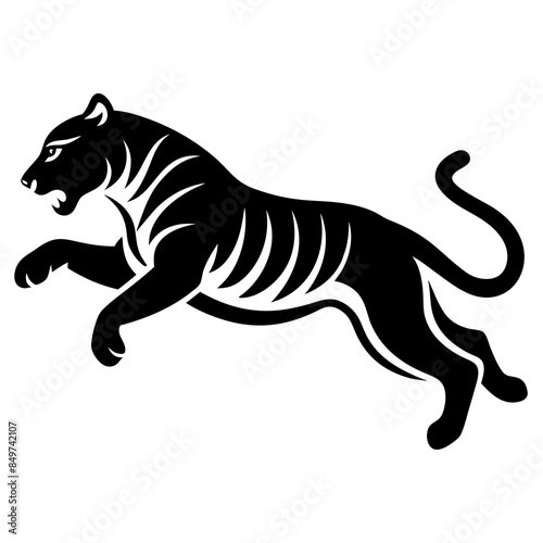 simple tiger jumping silhouette jumping vector illustration flat design white background © Merry