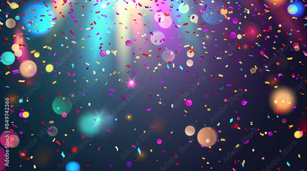 Colorful confetti falling against a blurred background of lights. Colorful confetti falling against a blurred background of lights.
