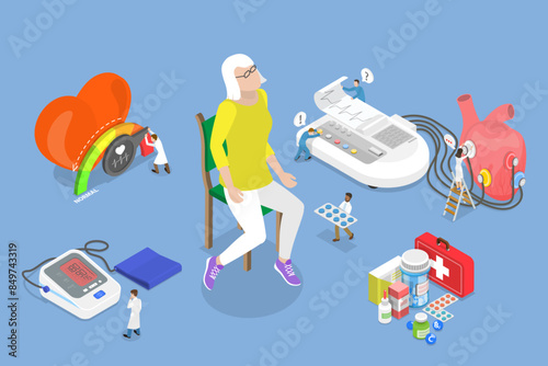 3D Isometric Flat Vector Illustration of Cardiology, Healthcare and Medicine