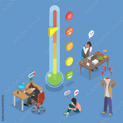 3D Isometric Flat Vector Illustration of Stress Level Scale, Mental Disorder