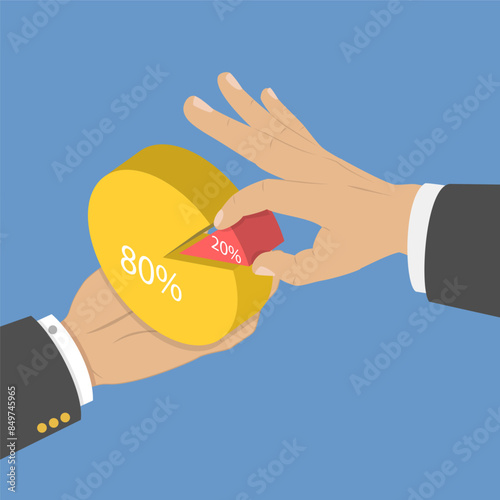 3D Isometric Flat Vector Illustration of Pareto Principle, 20 Percents of Efforts Give 80 Percents of the Result