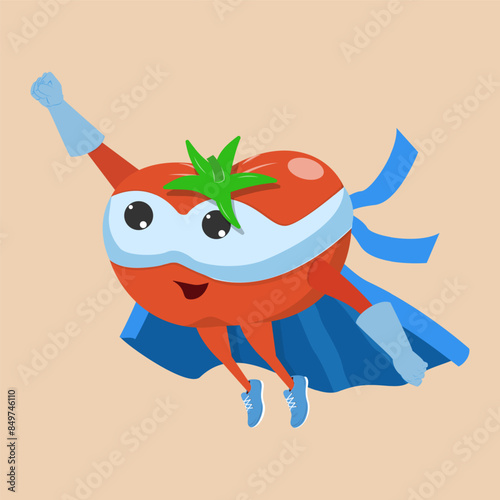 3D Isometric Flat Vector Illustration of Tomato Super-Hero , Super-vegetables