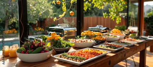 Outdoor Summer Buffet Table with Colorful Food © vixion