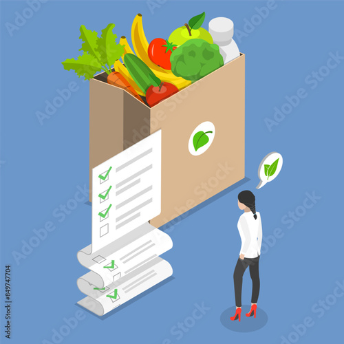 3D Isometric Flat Vector Illustration of Affordable Healthy Eating, Grocery Budget