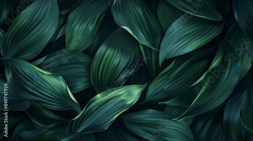 An overhead view of dark green leaves, offering a natural and calming scene suitable for various design purposes