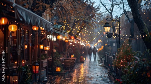 Romantic Evening Stroll Through a European Alley