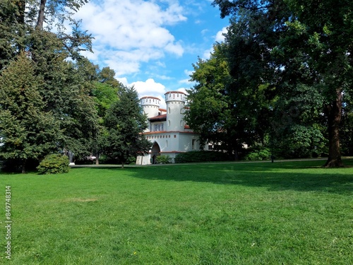 Vlasim Chateau Park, view of Vlasimska Brana, Central Bohemian Region, Czech Republic