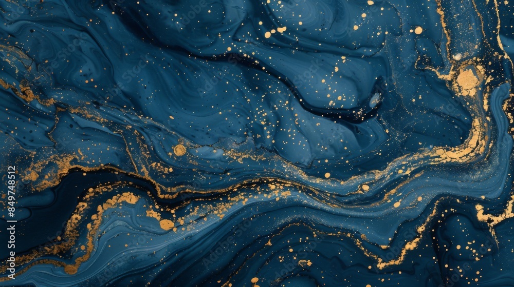 Stunning visual of blue and gold swirls in an abstract painting, depicting a sense of luxury and fluid motion Stunning visual of blue and gold swirls in an abstract painting, depicting a sense of luxury and fluid motion