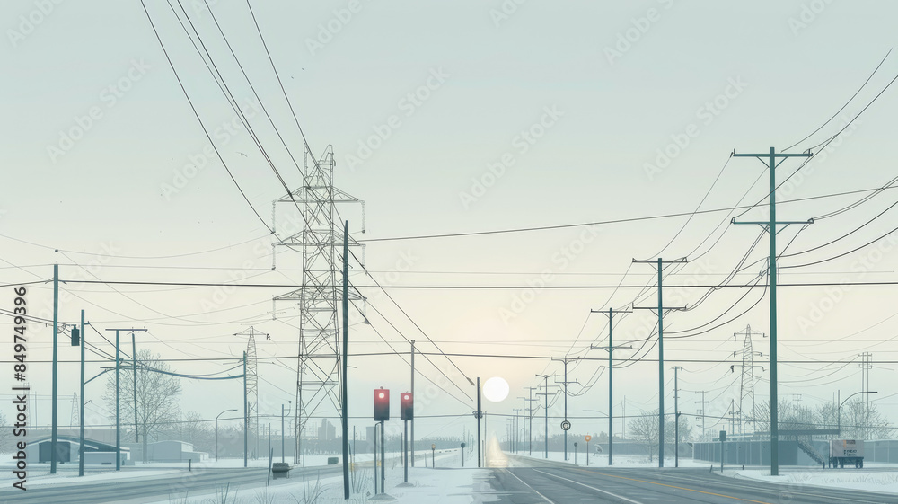 a cross section of interstate power lines.generative ai a cross section of interstate power lines.generative ai