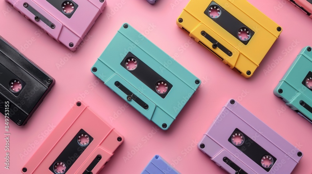 Retro cassette tapes on pink background Retro cassette tapes on pink background