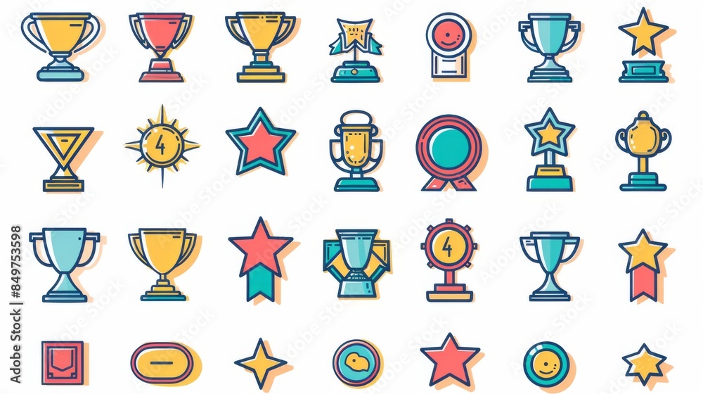 Collection of flat design awards and achievements icons featuring ...