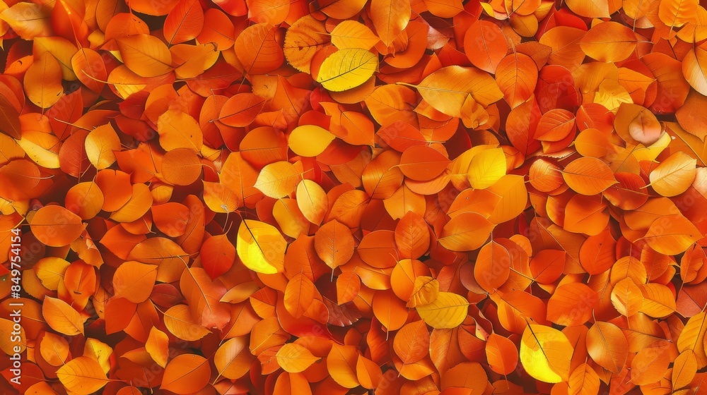 A vivid background of densely packed orange artificial leaves creating a warm, autumnal look A vivid background of densely packed orange artificial leaves creating a warm, autumnal look