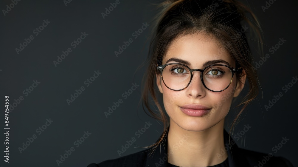 Confident young woman wearing eyeglasses posing with a neutral background Confident young woman wearing eyeglasses posing with a neutral background