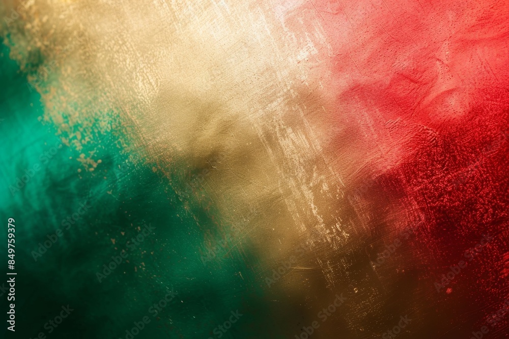 Fototapeta premium Abstract background with a textured, painted surface, featuring a blend of green, red, and gold hues, creating a visually captivating design