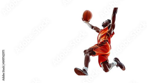 Basketball player with ball isolated on a transparent background, PNG, Ai