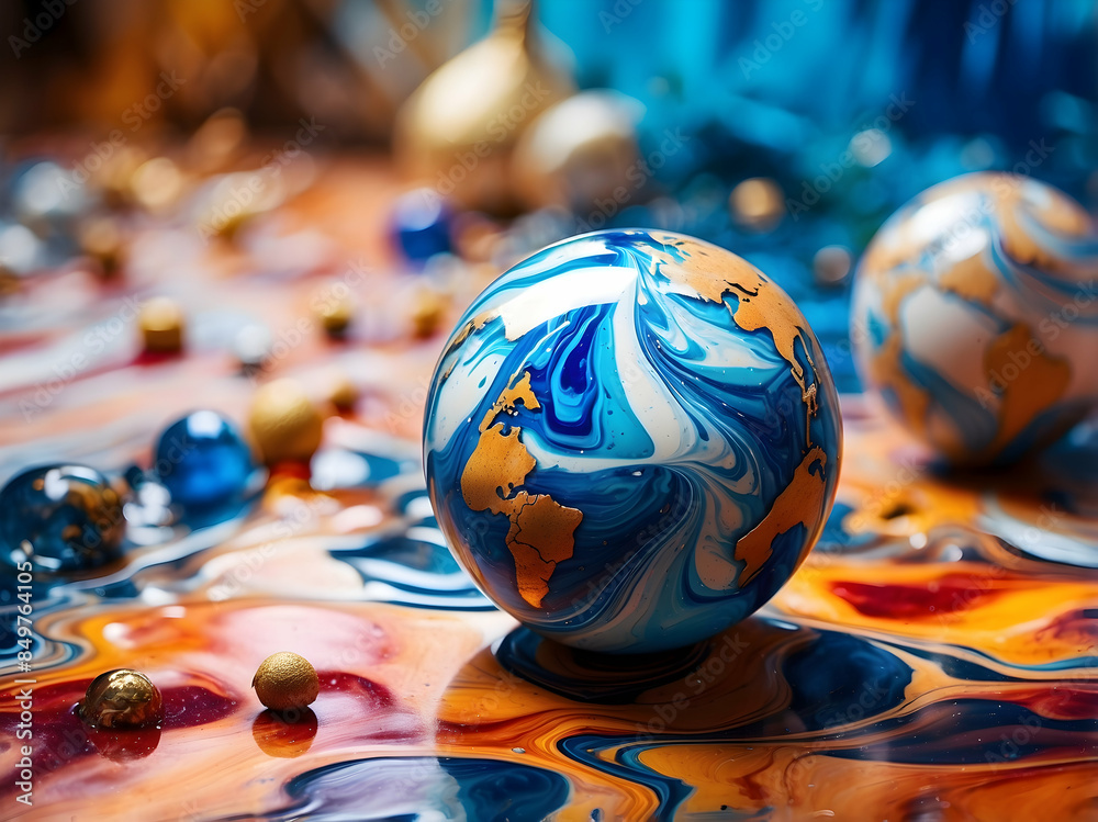 Marble patterned sphere and liquid art Marble patterned sphere and liquid art