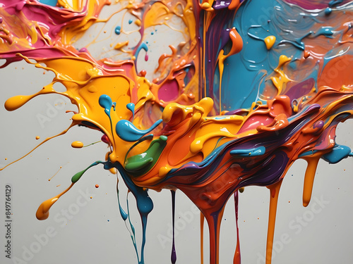Vibrant Swirling Paint Mix Artistic Chaos photo