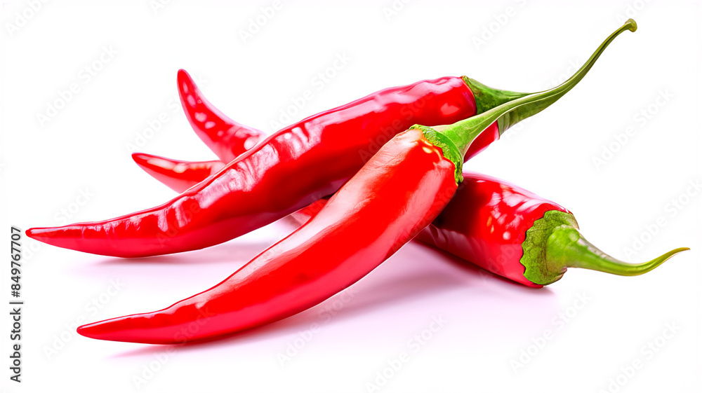 Shiny Red Chili Peppers Isolated on White Background - Vibrant and Fresh