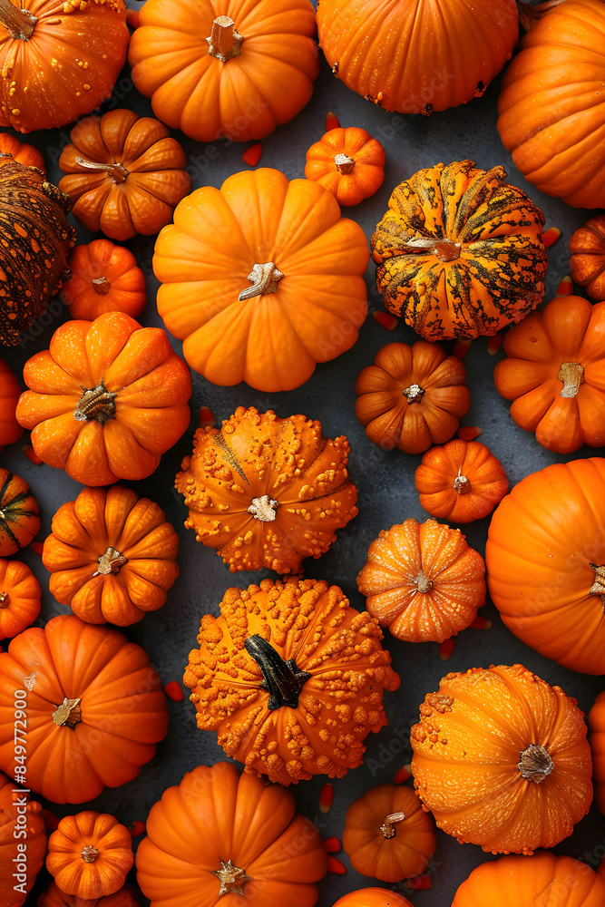 A close up of many orange pumpkins of various sizes and shapes A close up of many orange pumpkins of various sizes and shapes