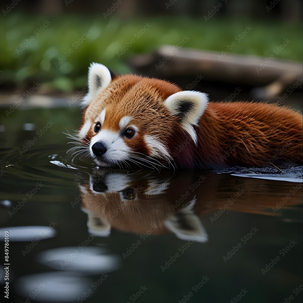 Fototapeta premium Red Panda In A Pond Generative Art