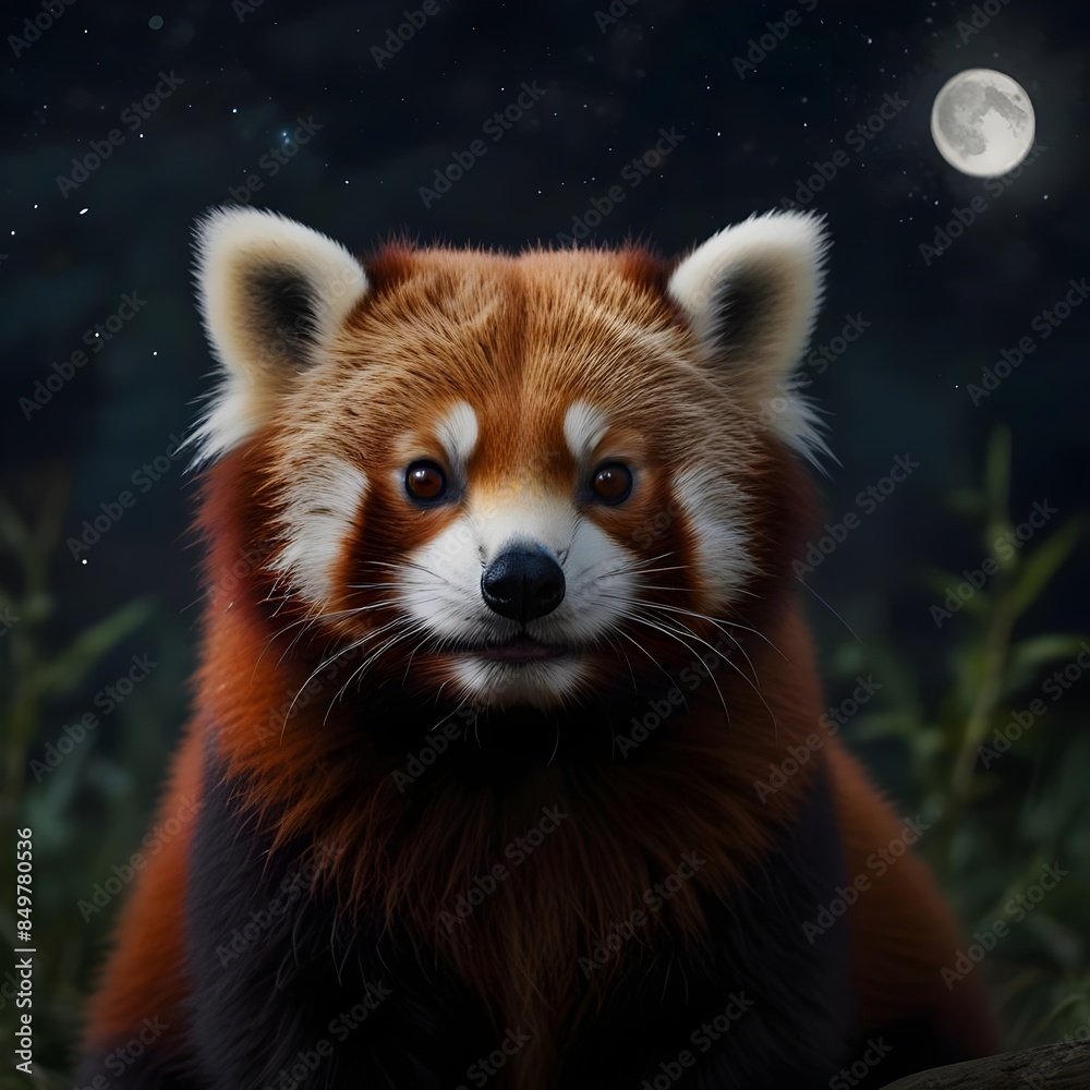 Obraz premium Red Panda Under Moonlight Generative Art