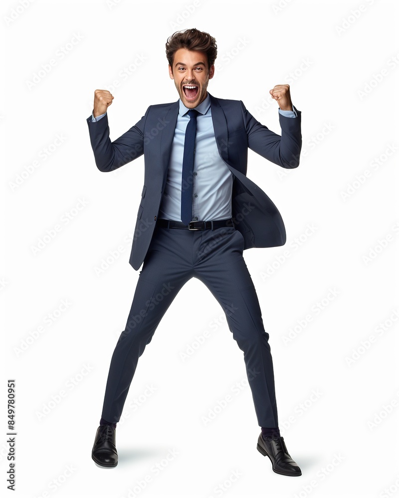 Excited Businessman in a Suit Celebrates Success Excited Businessman in a Suit Celebrates Success