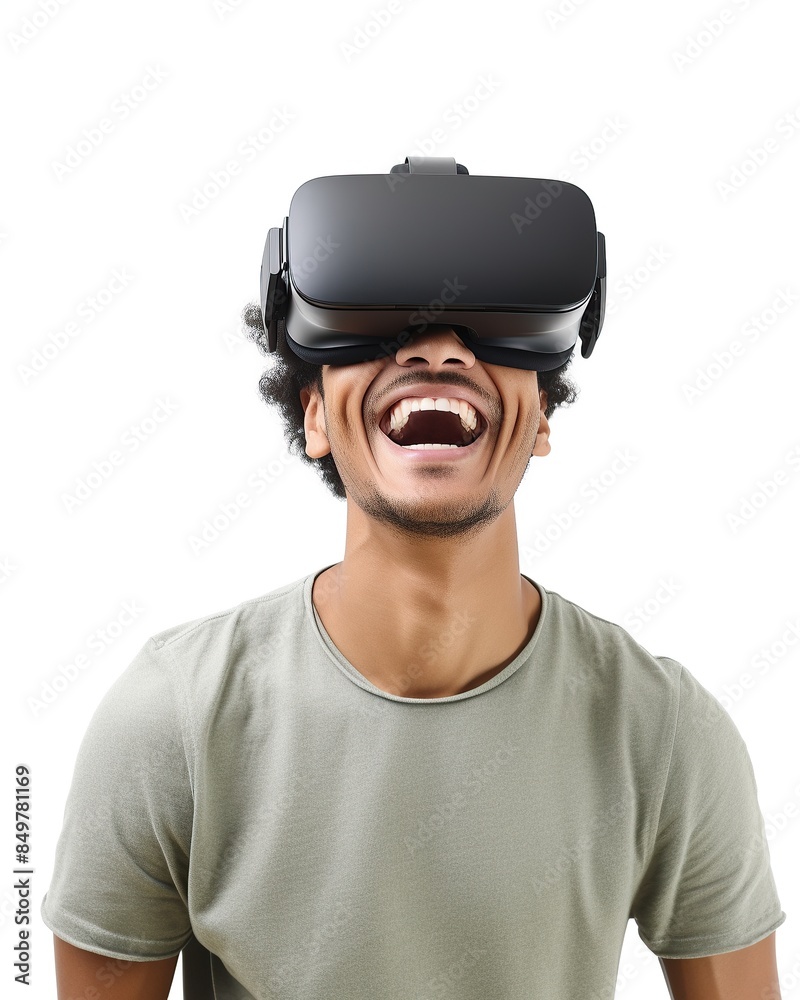 Man Experiencing Virtual Reality with a Wide Grin Man Experiencing Virtual Reality with a Wide Grin